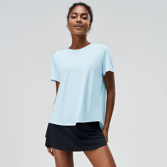 Sports Top Short Sleeve Women Quick Drying Loose Breathable Ice Silk Cool Sun Protection Back Slit Short Sleeve Yoga Summer