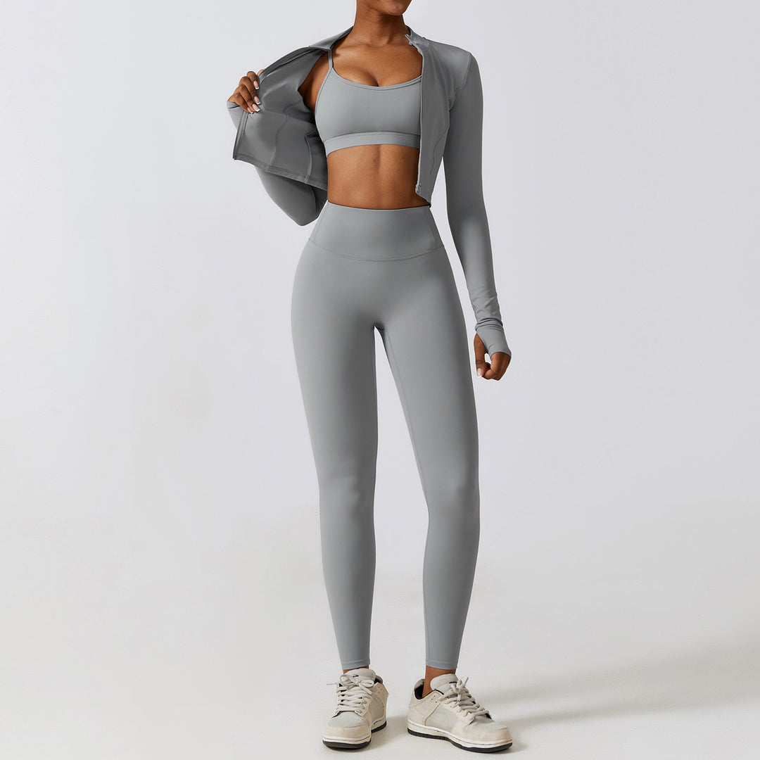Autumn Winter Skinny Yoga Clothes Nude Feel Quick Drying Sports Suit Thin Fitness Clothes Three Piece Set