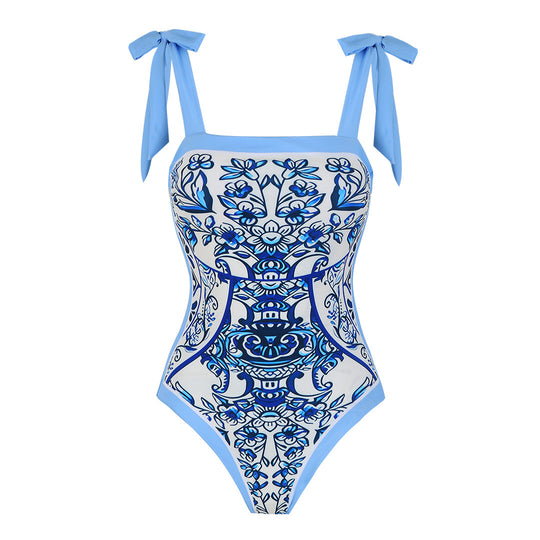 Duplex Printing One Piece Swimsuit Women Tube Top One Piece Strap Swimsuit