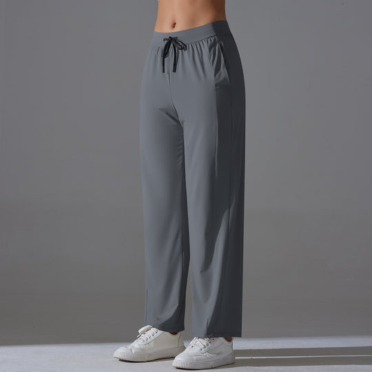 High Waist Cool Feeling Sun Proof Trousers Sports Drawstring Wide Leg Pants Loose Nude Feel Trousers All Matching Fitness Yoga Pants Women