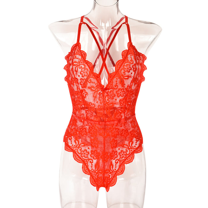 Sexy Jumpsuit Spring Lace Criss Cross Sexy Backless Sexy Jumpsuit
