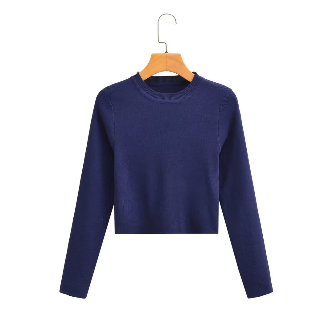 Winter round Neck Solid Color Stripes Splicing Knitwear Women