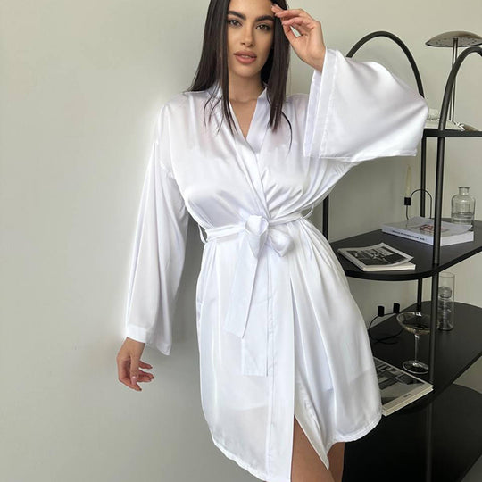 Silk like Three Piece Set Long Sleeve Nightgown Underwear Shorts Cool Hotel Pajamas Ladies Homewear