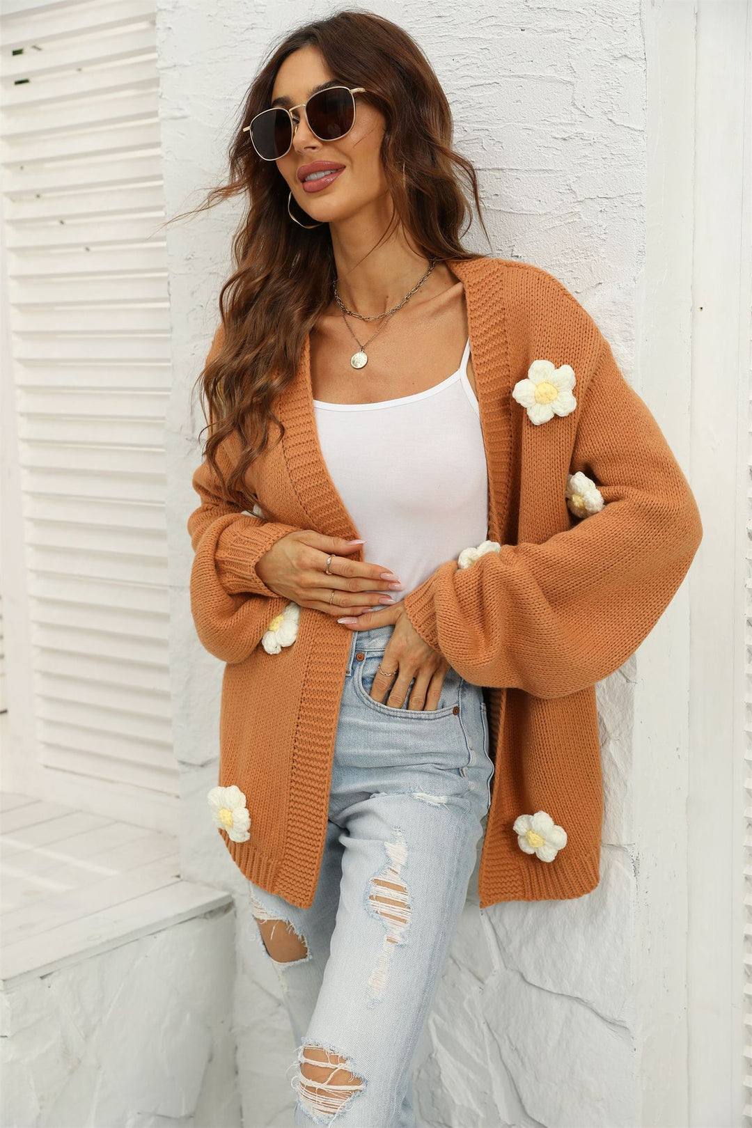 Winter Clothes Women Clothes Floral Cardigan Lantern Sleeve Sweater Coat Women