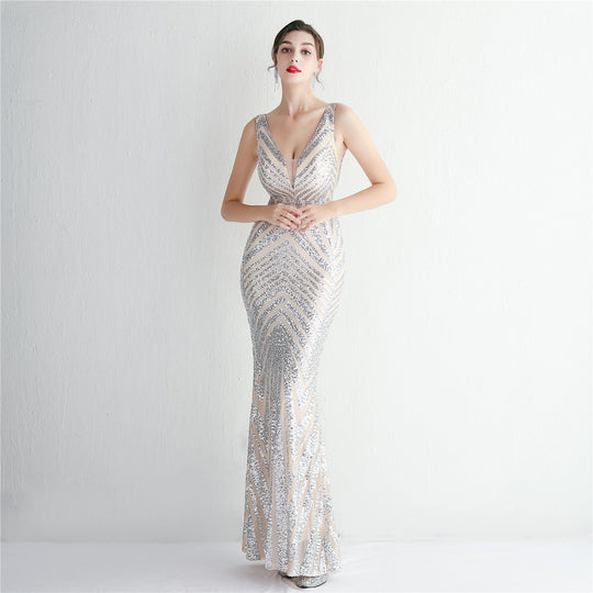 Positioning Floral Party Dress Long Cocktail Slim Fit Evening Dress Elegant Sequ Stunning