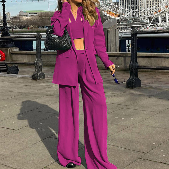 Autumn Winter Stylish Long Sleeves Blazer Suit  Set Casual Trousers  Two Piece Set