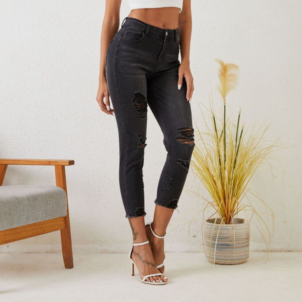 Denim Women Skinny Pants Elastic Slimming Slim Fit Burrs Hip Lifting Skinny Ripped Skinny Pencil Pants