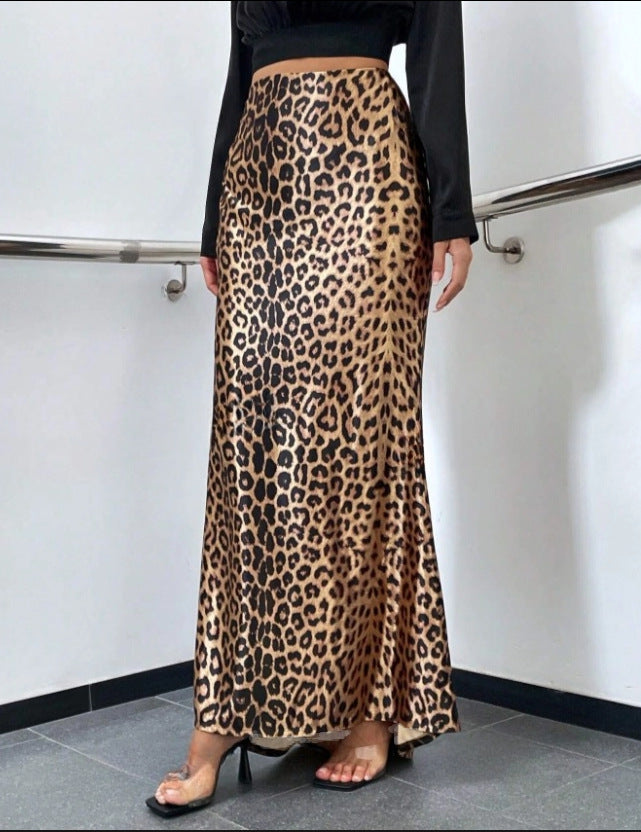 Leopard Print Printed Sexy Sheath Fishtail Skirt Mop Skirt Women Spring Clothing Drape Dress