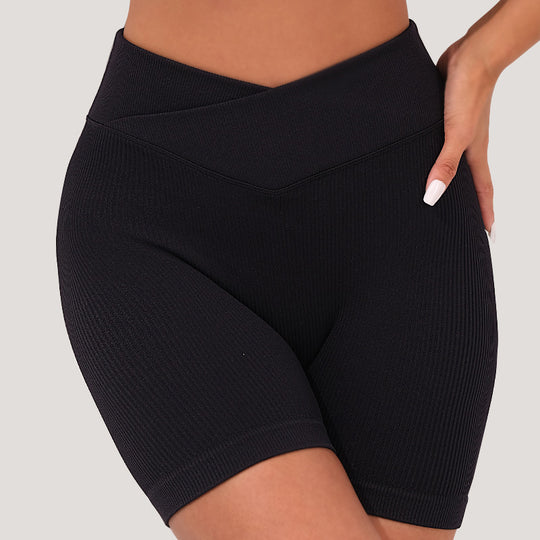 Seamless Knitted Yoga Shorts Peach Hip Lifting High Waist Fitness Pants Tight Cross Sports Three Pants