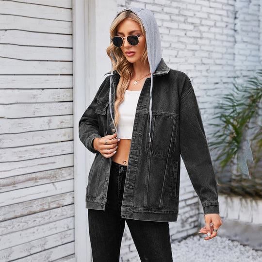 Women Clothing Washed Loose Denim Jacket Mid Length Jacket