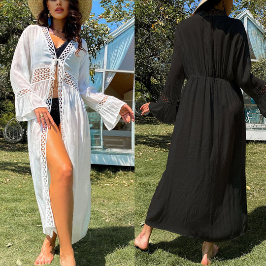 Bamboo Cotton Spot New Loose Casual Long Sun Protection Cardigan Bikini Cover-up Beach Cover-up