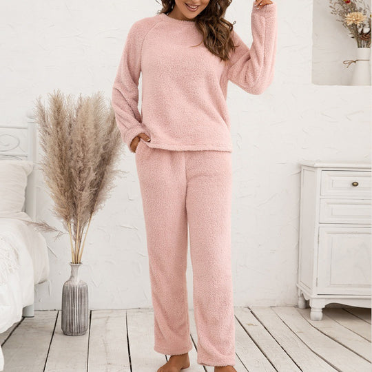 Plush Hooded Sweater Set Loose Casual Homewear Double-Sided Plush Two-Piece Set for Women Plus Size