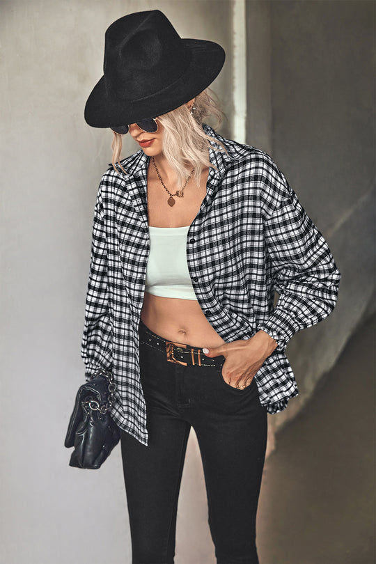 Autumn Winter Loose Puff Sleeve Plaid Shirt