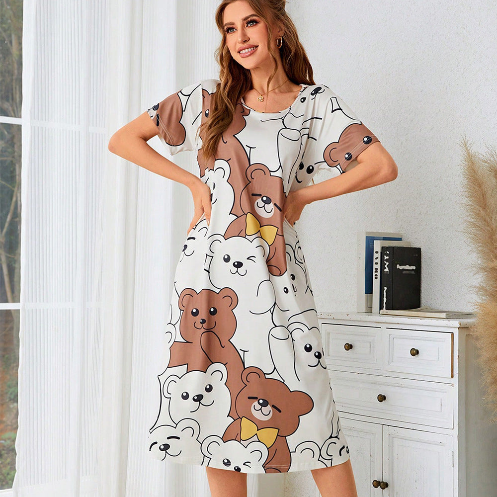 Sexy Pajamas Cartoon Print Dress Maxi Dress Home Wear