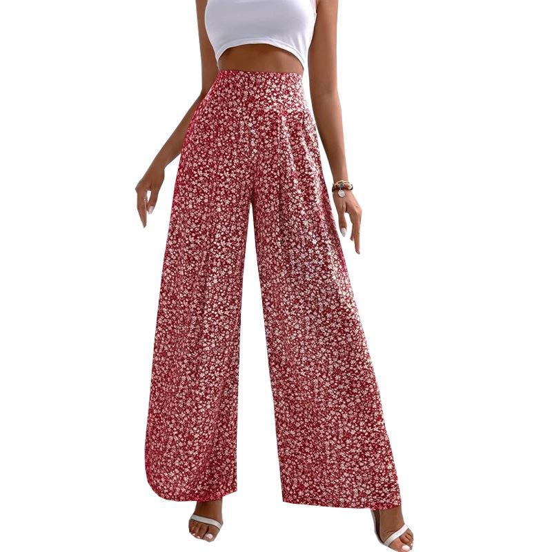 Women Clothing Floral Casual Pants Trousers Loose Printing Waist Tightening