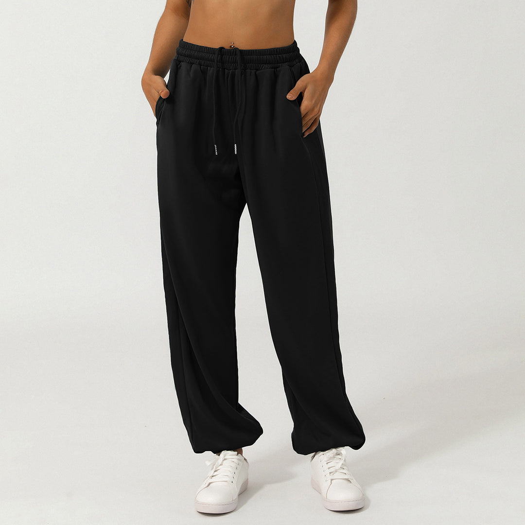 High Waist Ankle Tied Track Sweatpants Loose Straight Casual Pants Outdoor All Matching Pocket Jogger Pants Women Summer