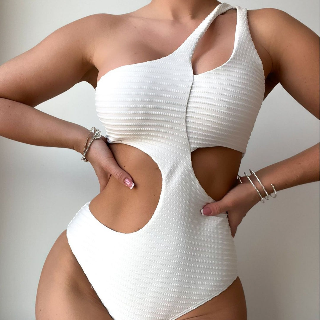 Solid Color One Shoulder Sexy Cutout One Piece Swimsuit Swimwear Bikini Bikini