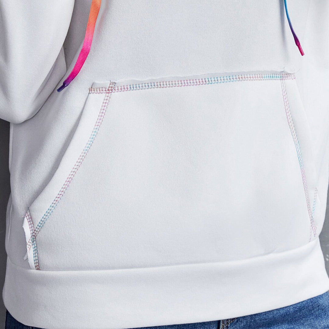 Loose Casual Hooded Rainbow Ribbon Multicolor Top Women Hoodie