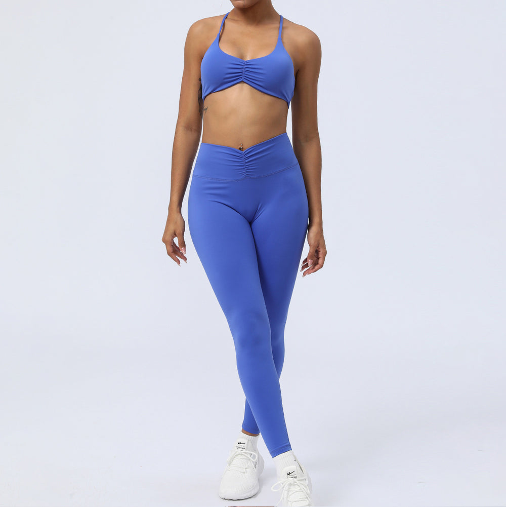Nude Feel Fitness Clothes Suit Y Shaped Beauty Back Yoga Clothes With Chest Pad Hip Lifting Cropped Pants Sports Two Piece Suit Women