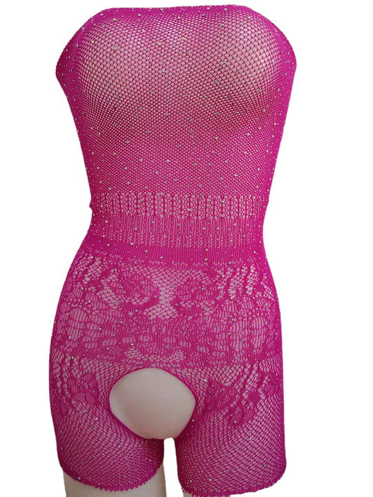 Women Rhinestone Shiny Sexy Lingerie Fishnet Clothes Bodystocking Lingerie