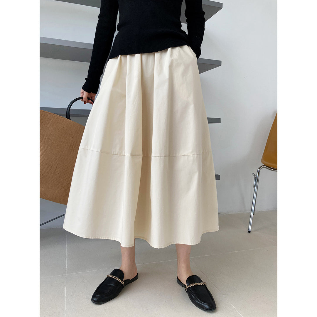 Autumn High Waist Slimming Puffy A line Dress Skirt Elastic Waist Mid Length Big Hem Umbrella Skirt
