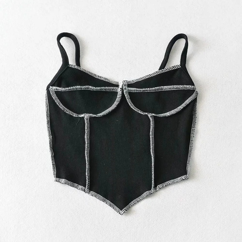 Women Elastic Triangle Hem Sling Open Line Stitching Irregular Asymmetric Chest Line Three-Dimensional Vest