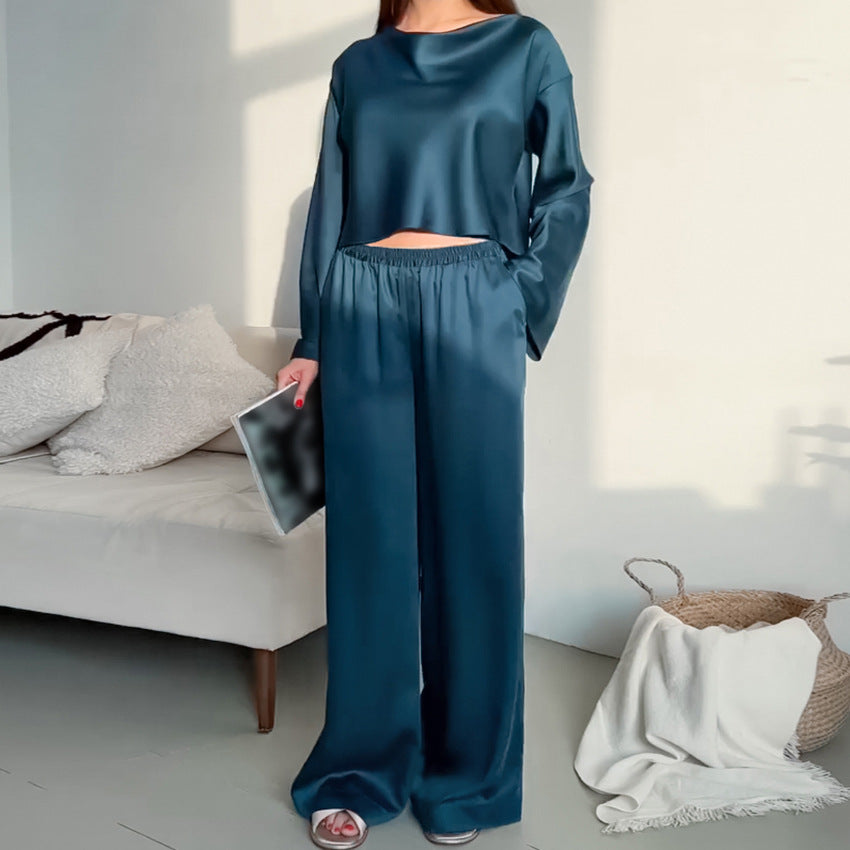 Summer Artificial Silk Thin Pajamas Women Comfortable Cool Set Home Wear French Home Wear