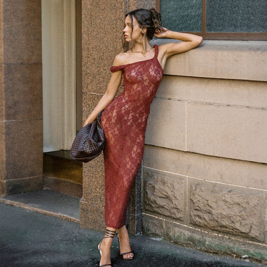 Dress Autumn Lace Sling See Through Dress Dress Sexy Slim Fit Maxi Dress