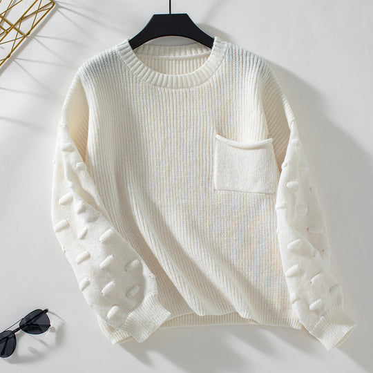 Solid Color Pocket Pullover Women Knitted Sweater Autumn Winter Women Clothing Sweater Top