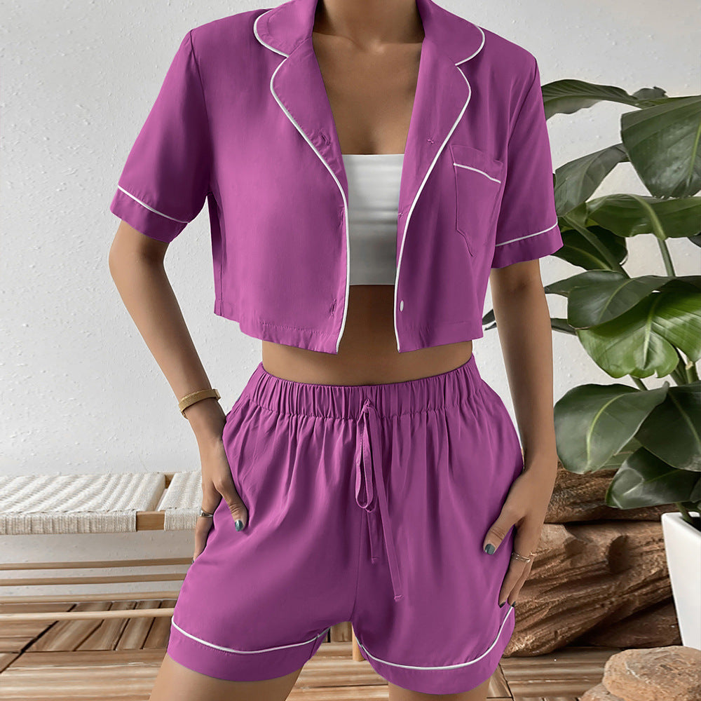 Spring Summer Casual Comfortable Short Sleeved Shirt Shorts Home Wear Suit for Women