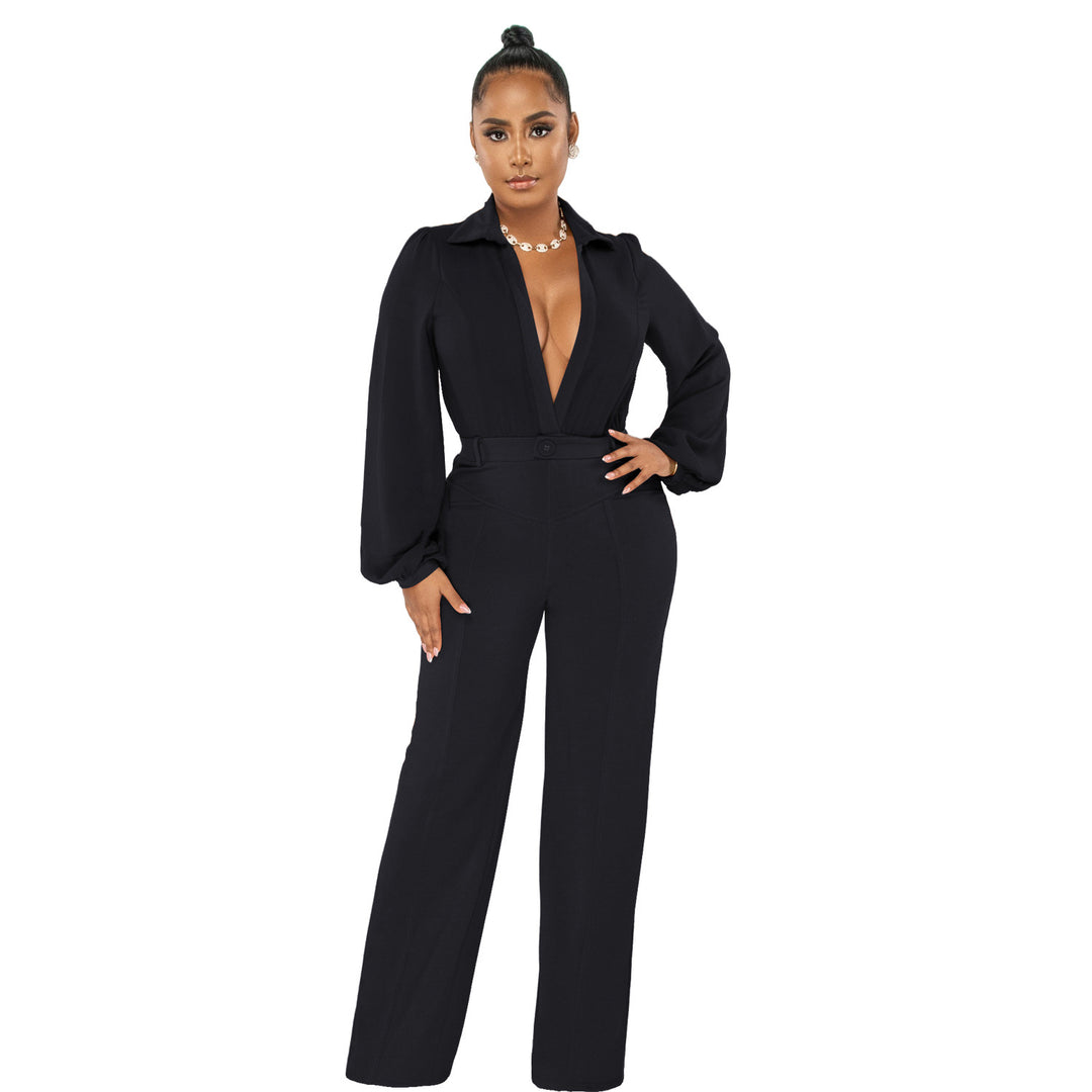 Women Clothing Jumpsuit Sexy V neck Long Sleeve Tight Blouse Trousers Autumn Winter