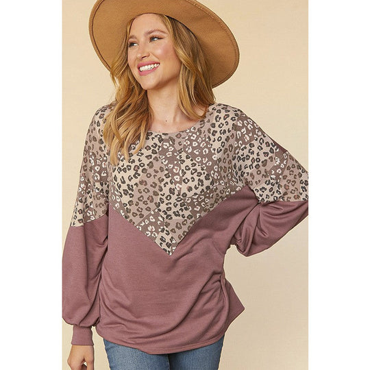 plus Size Leopard Print Multicolor Hoodie Women Autumn Loose round Neck Long Sleeve Top Women