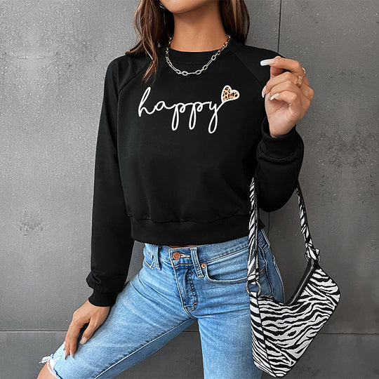 Autumn Women Clothing Short Letter Graphic Print Sweatshirt Women