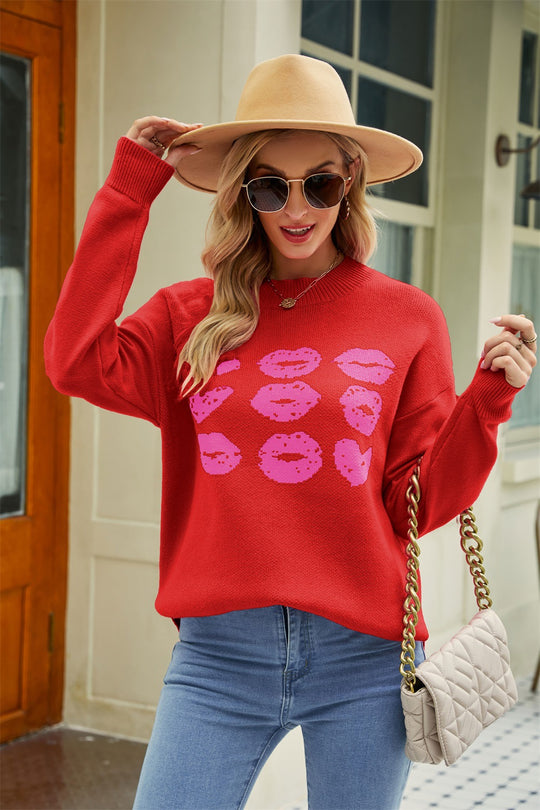 Winter Women Valentine Day round Neck Sweater Clothing Pullover Love Sweater