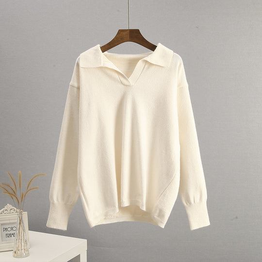 Autumn Winter Polo Collar Knitted Women Sweater Women