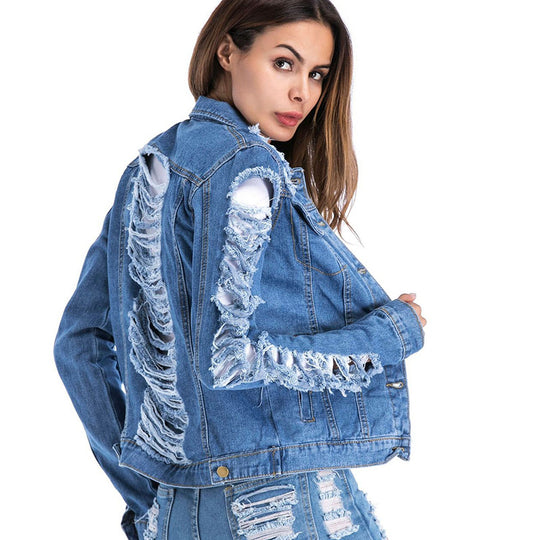 Big Hole Denim Coat Women