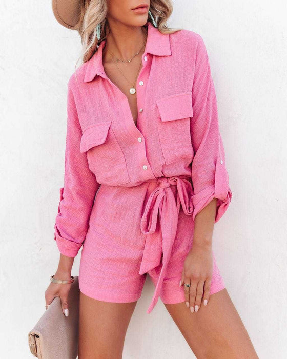 Summer Casual Women Clothing Cotton   Mid Waist Casual  Romper