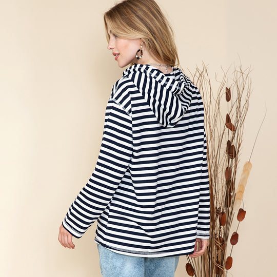 Striped Hooded Sweater Women Autumn Casual Loose Long Sleeve Top Women