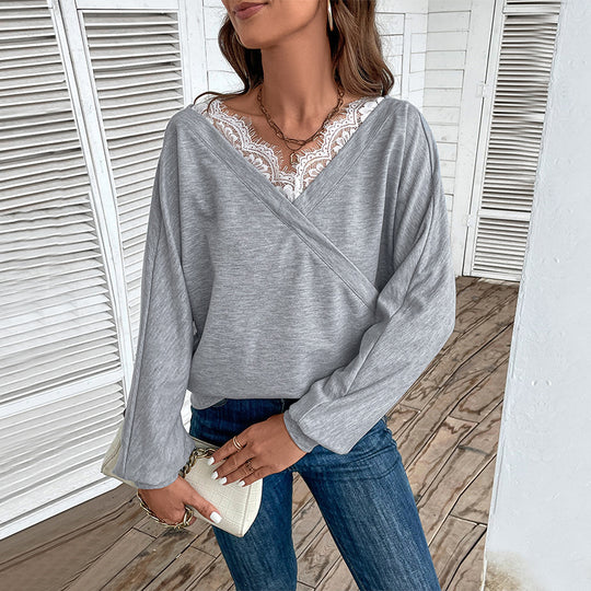 Women Wear Solid Color Raglan Sleeve Sweater Autumn