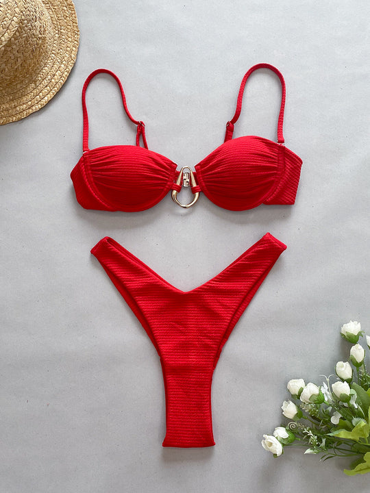 Bikini High Waist Bikini Solid Color Sexy Split Women Swimsuit