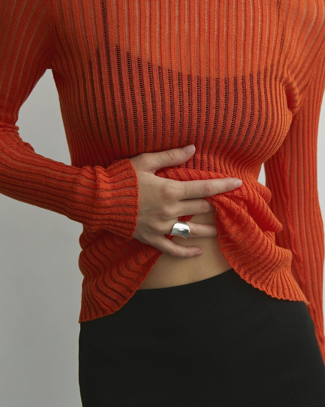 Spring Summer Long Sleeve round Neck Thin Breathable Knitted Wool Top