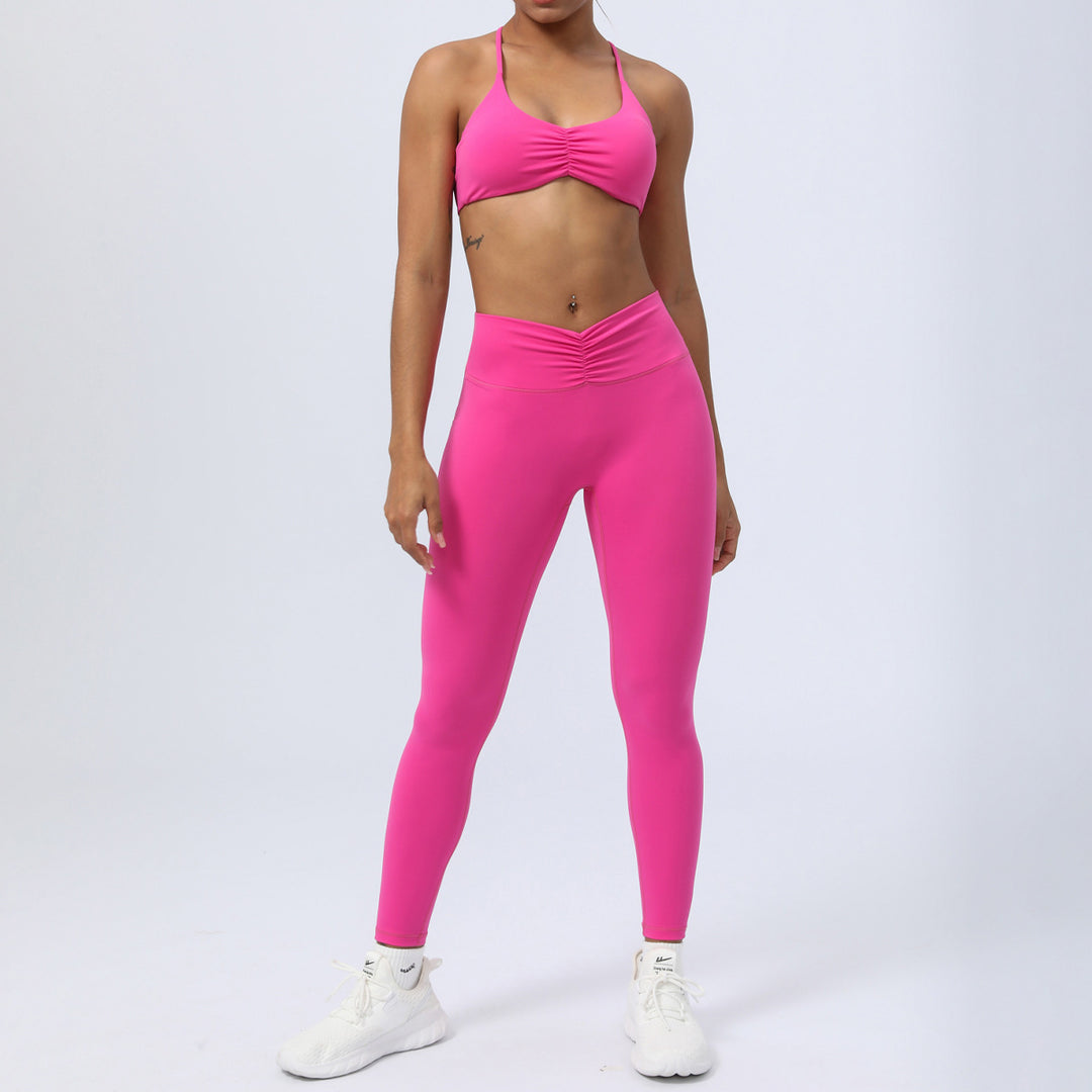 Nude Feel Fitness Clothes Suit Y Shaped Beauty Back Yoga Clothes With Chest Pad Hip Lifting Cropped Pants Sports Two Piece Suit Women