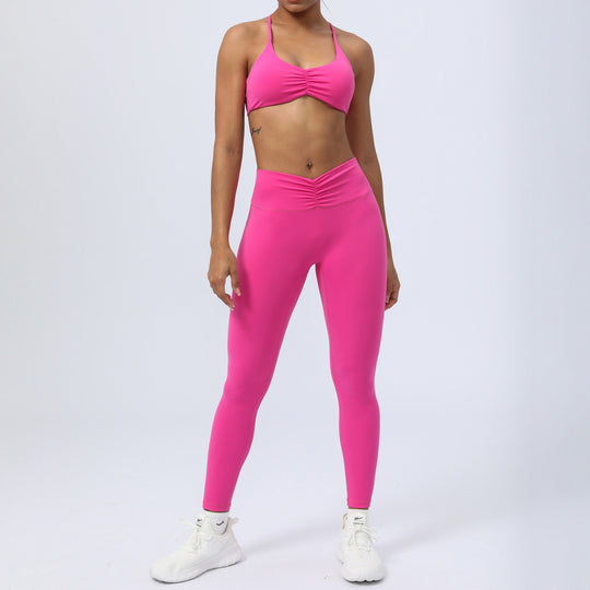 Nude Feel Fitness Clothes Suit Y Shaped Beauty Back Yoga Clothes With Chest Pad Hip Lifting Cropped Pants Sports Two Piece Suit Women