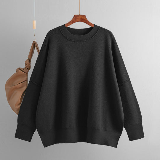 Women Autumn Winter Clothes round Neck Knitwear Solid Color Loose Pullover