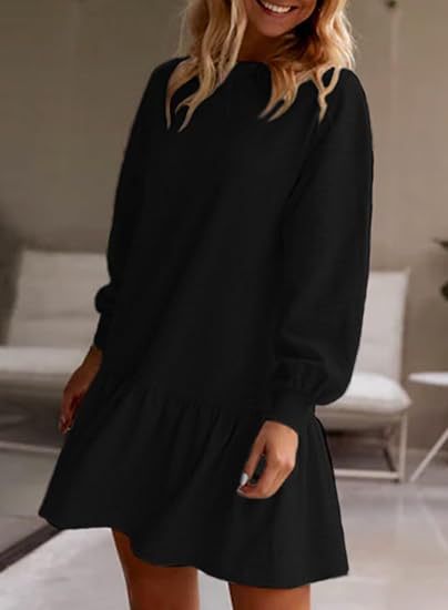 Women Clothing Crisscross Neckline Round Neck Long Sleeve Casual Sweatshirt Dress