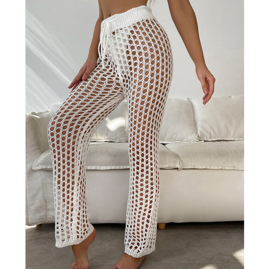Spring Ladies Knit Casual Sexy Slim Beach Hollow Out Cutout out Sun Protective Pants