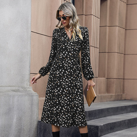 Autumn Women Wear Printed Black Dress