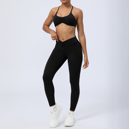 Nude Feel Fitness Clothes Suit Y Shaped Beauty Back Yoga Clothes With Chest Pad Hip Lifting Cropped Pants Sports Two Piece Suit Women