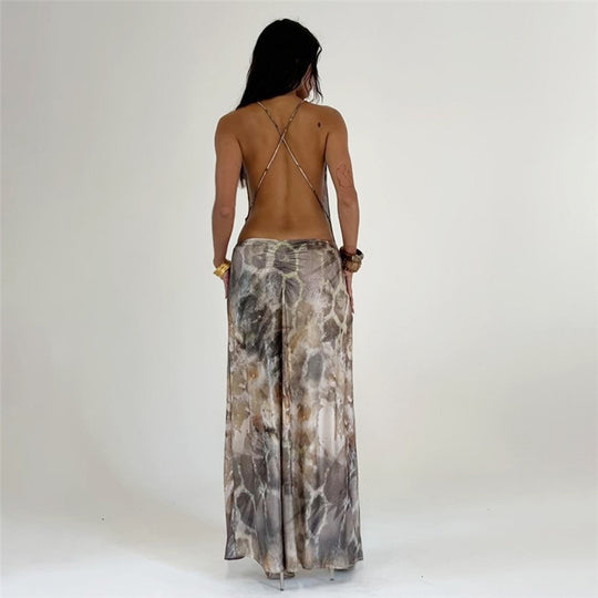 Summer Women Clothing Sexy Backless Fashionable with Side-Slit Slim Fit Printed Dress Women