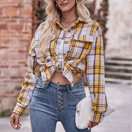 Women Autumn Winter Casual Oversize Loose Plaid Shirt